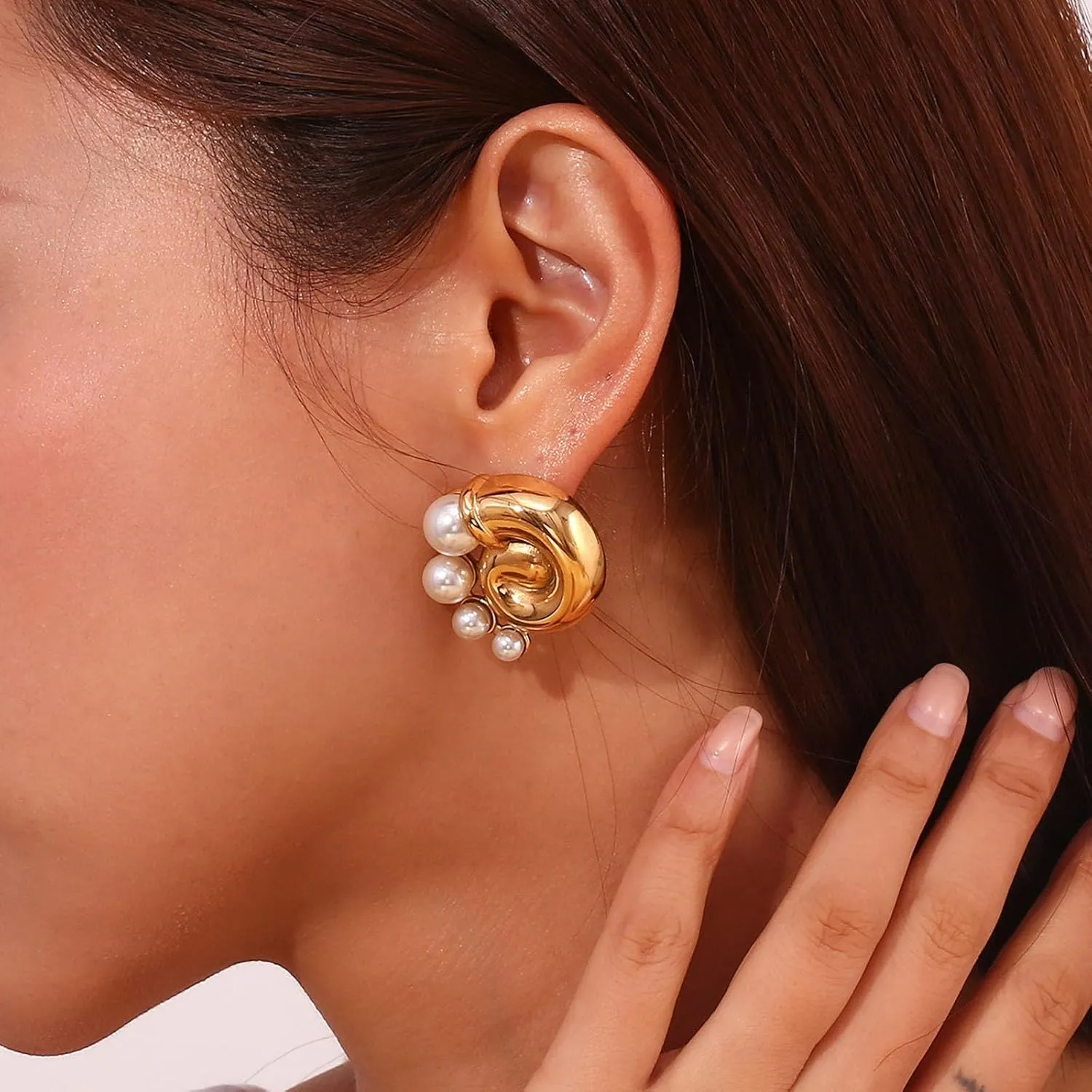 Chic & Chunky 18k Gold Plated Stainless Steel Earrings for Women - Stylish Hoop, Stud & Drop Designs with Pearls or Cubic Zirconia - Fashionable Accessories for All Occasions