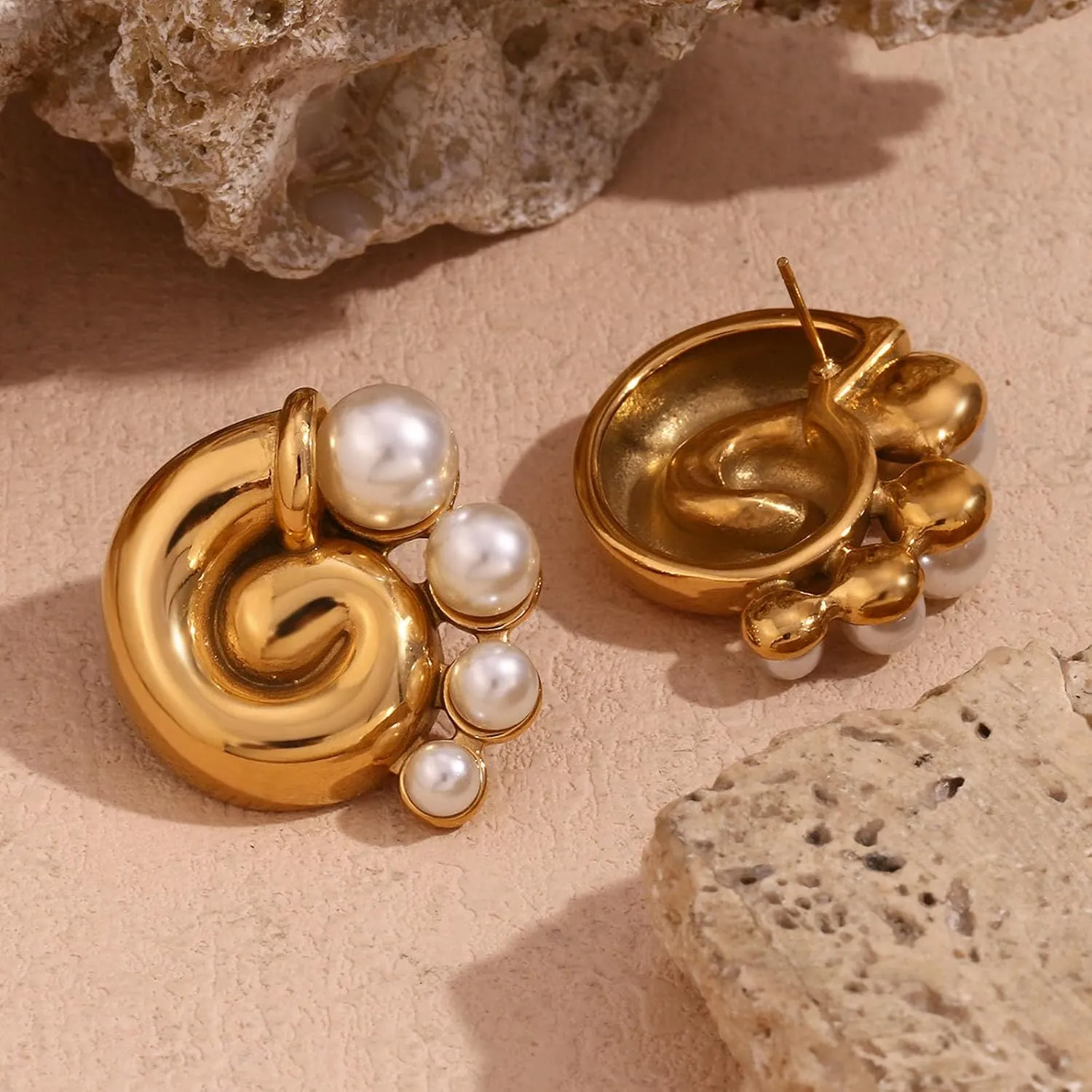 Chic & Chunky 18k Gold Plated Stainless Steel Earrings for Women - Stylish Hoop, Stud & Drop Designs with Pearls or Cubic Zirconia - Fashionable Accessories for All Occasions