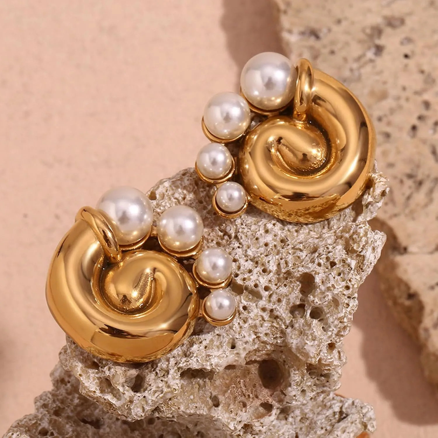Chic & Chunky 18k Gold Plated Stainless Steel Earrings for Women - Stylish Hoop, Stud & Drop Designs with Pearls or Cubic Zirconia - Fashionable Accessories for All Occasions