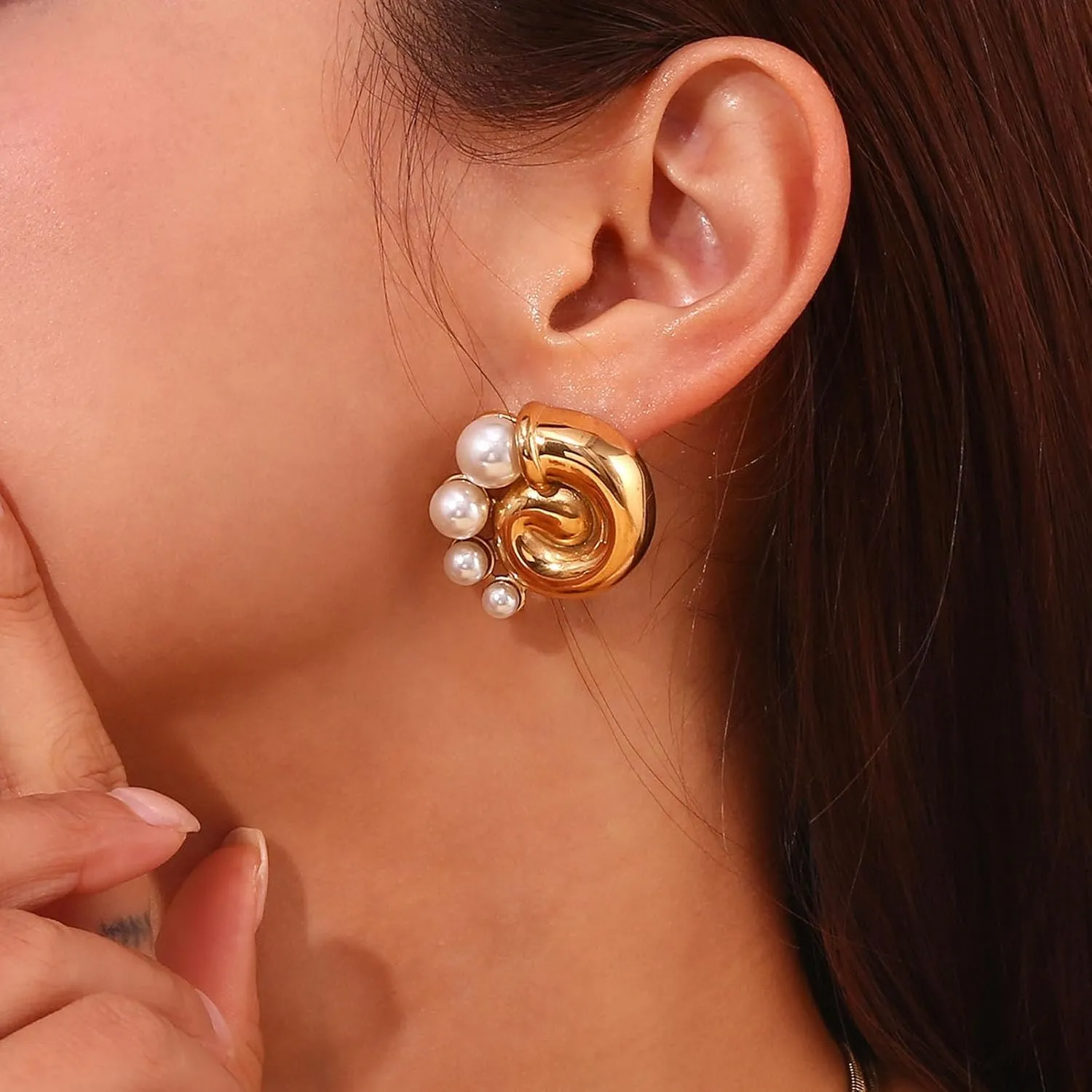 Chic & Chunky 18k Gold Plated Stainless Steel Earrings for Women - Stylish Hoop, Stud & Drop Designs with Pearls or Cubic Zirconia - Fashionable Accessories for All Occasions