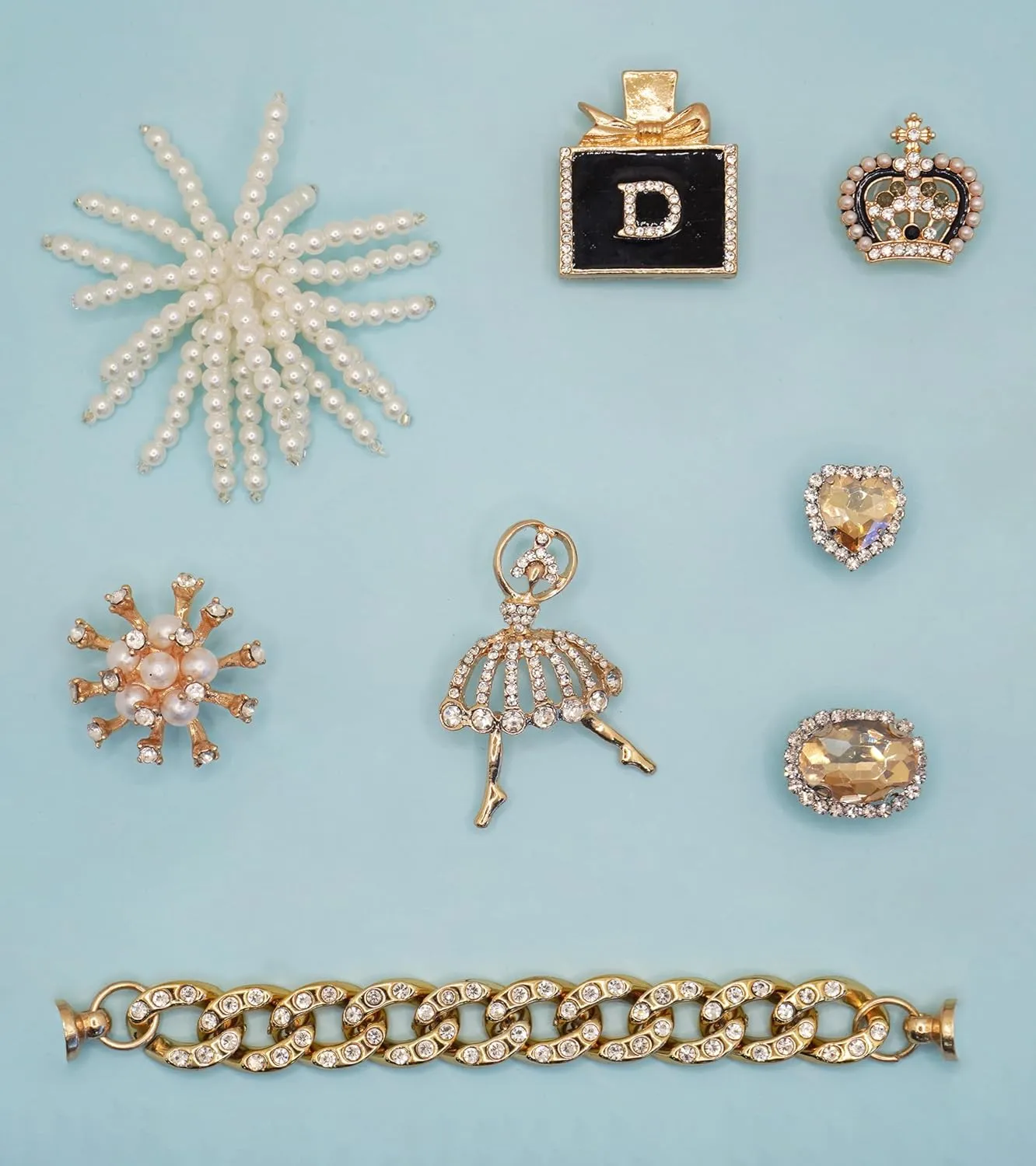 Chic Bling Shoe Charms Gold and Sliver Designer Jewels Pretty Cute Chains Decorations Accessories for Women Girl Adults