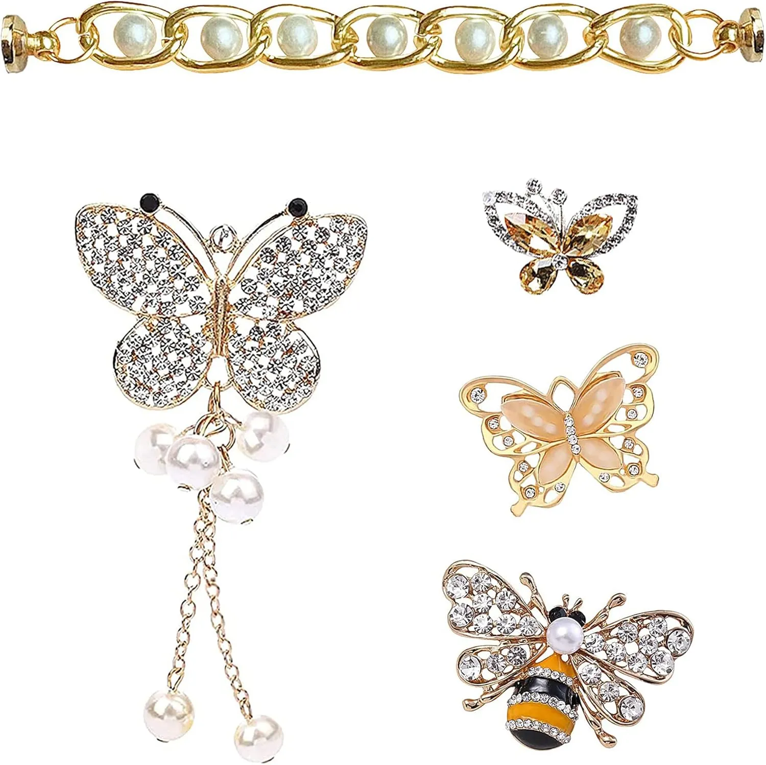 Chic Bling Shoe Charms Gold and Sliver Designer Jewels Pretty Cute Chains Decorations Accessories for Women Girl Adults