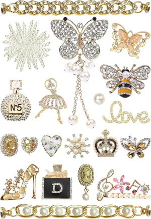Chic Bling Shoe Charms Gold and Sliver Designer Jewels Pretty Cute Chains Decorations Accessories for Women Girl Adults