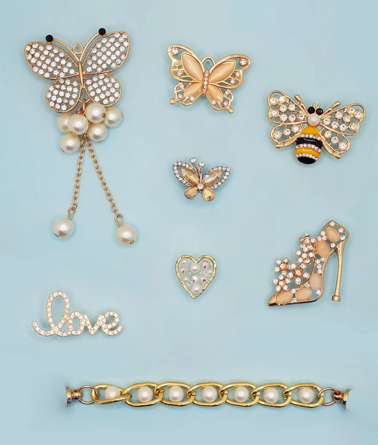 Chic Bling Shoe Charms Gold and Sliver Designer Jewels Pretty Cute Chains Decorations Accessories for Women Girl Adults