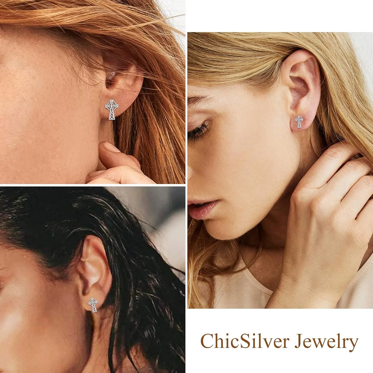 ChicSilver Celtic Knot Stud Earrings Hypoallergenic 925 Sterling Silver Heart/Triangle Knot Earring Studs Celtic Jewelry for Women, Silver/Gold/Rose Gold