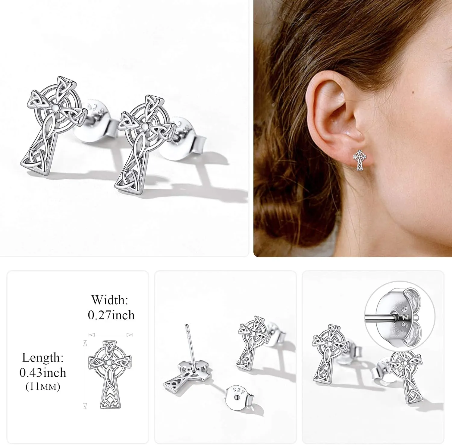 ChicSilver Celtic Knot Stud Earrings Hypoallergenic 925 Sterling Silver Heart/Triangle Knot Earring Studs Celtic Jewelry for Women, Silver/Gold/Rose Gold