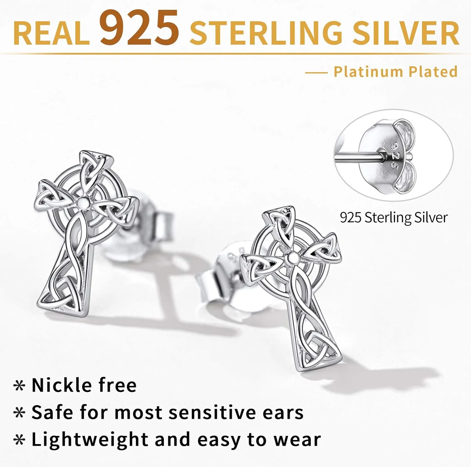 ChicSilver Celtic Knot Stud Earrings Hypoallergenic 925 Sterling Silver Heart/Triangle Knot Earring Studs Celtic Jewelry for Women, Silver/Gold/Rose Gold