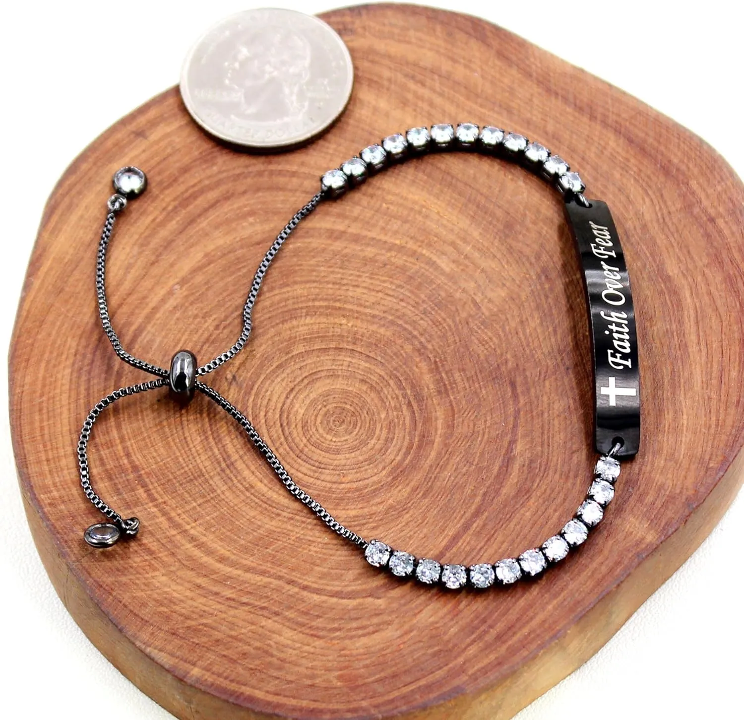 Christian Faith Over Fear Cross Inspirational Bracelet Adjustable Slider Bolo Tennis Chain Bracelets for Women Y4390