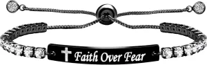 Christian Faith Over Fear Cross Inspirational Bracelet Adjustable Slider Bolo Tennis Chain Bracelets for Women Y4390