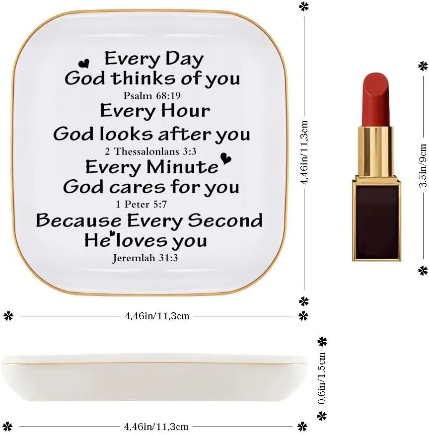 Christian Gifts for Women Faith Jewelry Dish, Religious Gifts Gifts for Women Birthday Christmas Ring Dish Jewelry Tray Gift -Every Second God He Loves You