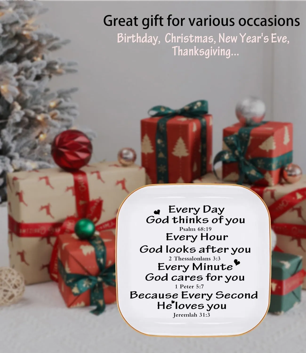 Christian Gifts for Women Faith Jewelry Dish, Religious Gifts Gifts for Women Birthday Christmas Ring Dish Jewelry Tray Gift -Every Second God He Loves You