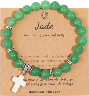 Christian Gifts for Women Men Cross Healing Crystal Bracelets Faith Easter Catholic Religious Jewelry Natural Stone Stretch Bracelets Stress Relief Anxiety Yoga Bracelet Birthday Gifts For Teens
