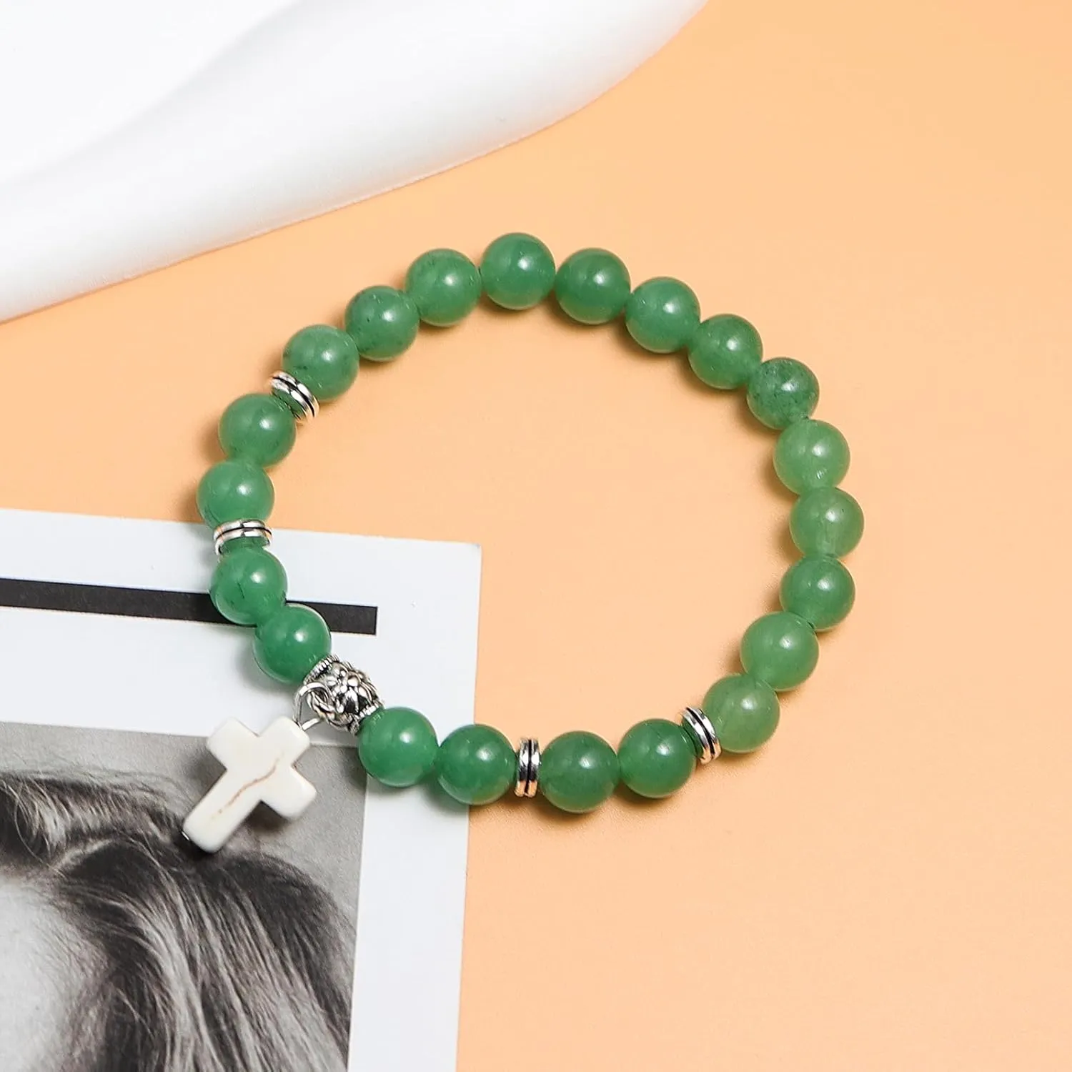 Christian Gifts for Women Men Cross Healing Crystal Bracelets Faith Easter Catholic Religious Jewelry Natural Stone Stretch Bracelets Stress Relief Anxiety Yoga Bracelet Birthday Gifts For Teens