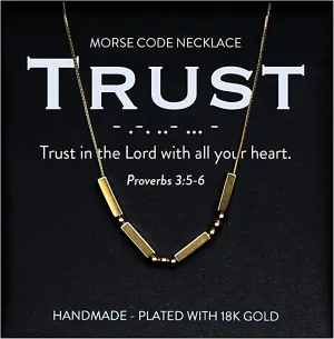 Christian Morse Code Necklace for Her | 18K Gold Plated Chunky Morse Code Necklace for Women | Womens Religious Minimalist Gold Beaded Necklace with Inspirational Bible Verse for Encouragement