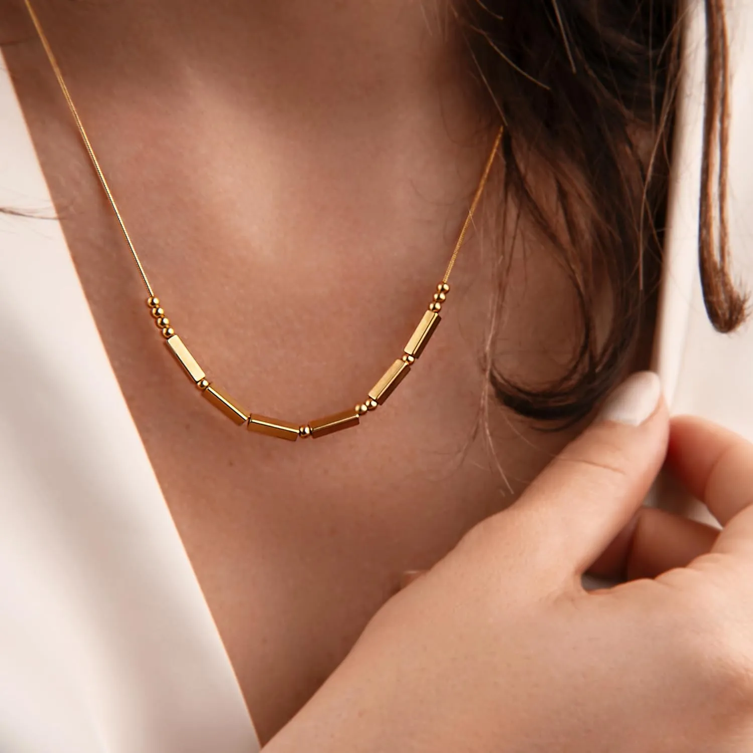 Christian Morse Code Necklace for Her | 18K Gold Plated Chunky Morse Code Necklace for Women | Womens Religious Minimalist Gold Beaded Necklace with Inspirational Bible Verse for Encouragement
