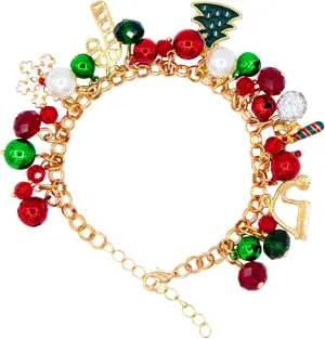 Christmas Charm Bracelet,Adjustable Christmas Jewelry Kit with Lobster Clasp Stainless Steel for Women Man Christmas Snowflake Tree Hat Candy Cane Bell for Friendship Holiday Party Gifts