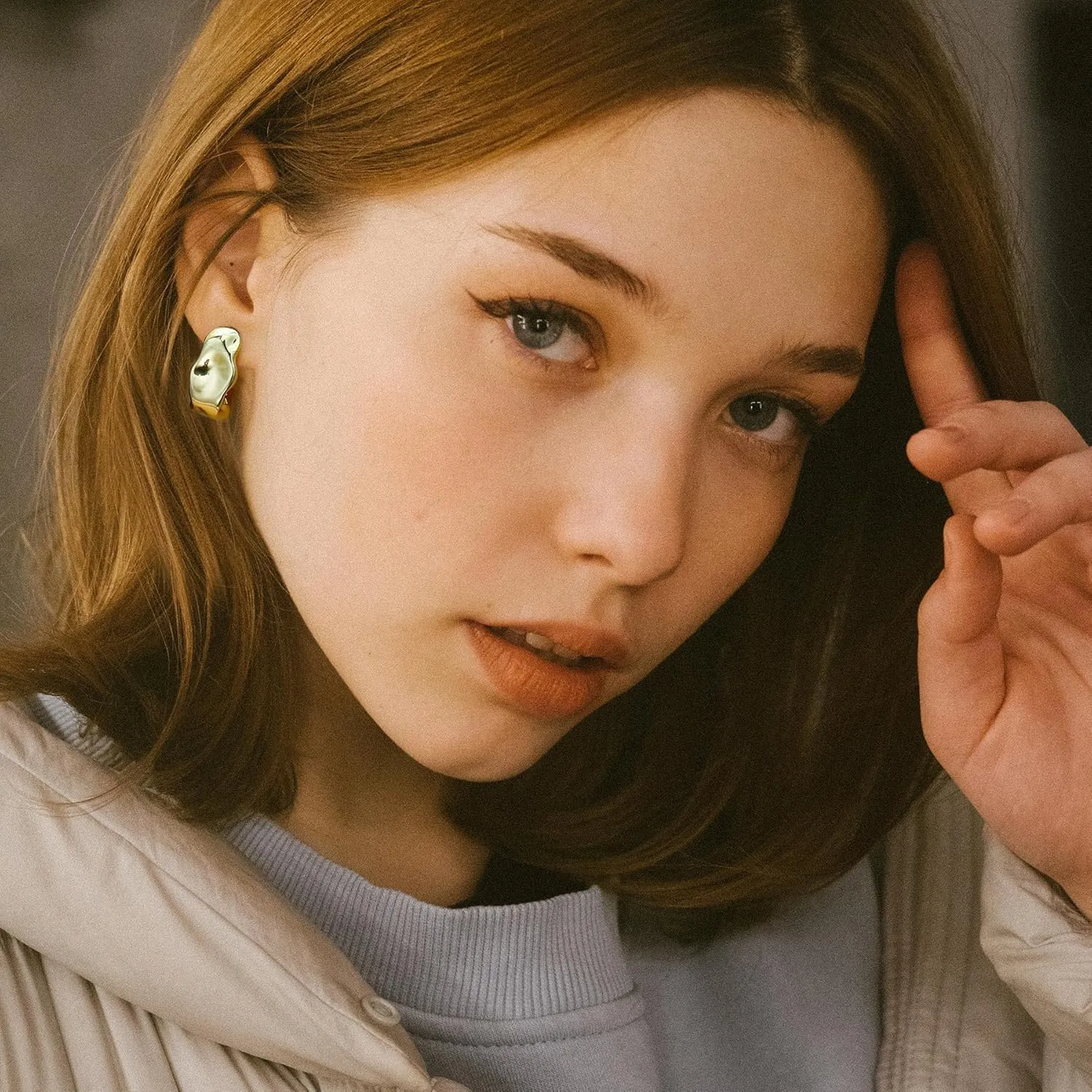 Chunky Gold Dangle Earrings For Women Gold Plated Statement Earrings Large Minimalist Geometric Long Triangle Exaggerated Stud Earring For Women Trendy