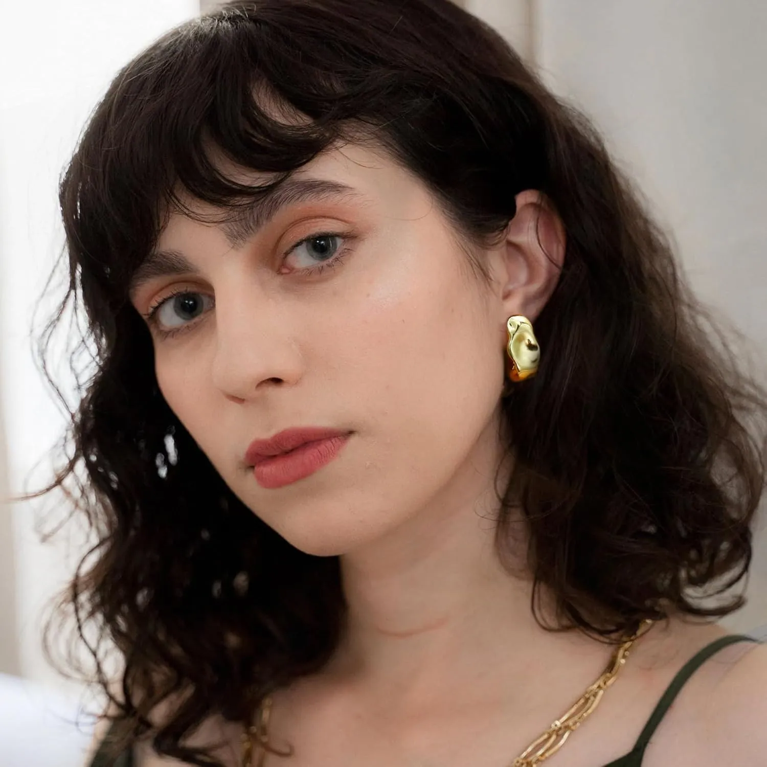 Chunky Gold Dangle Earrings For Women Gold Plated Statement Earrings Large Minimalist Geometric Long Triangle Exaggerated Stud Earring For Women Trendy