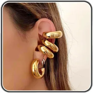 Chunky Gold Ear Cuff Earrings for Women Non Piercing 14K Gold Plated Chunky Large Round Huggie Ear Clip Earring Trend Clip On Cartilage Wrap Cuff Earrings