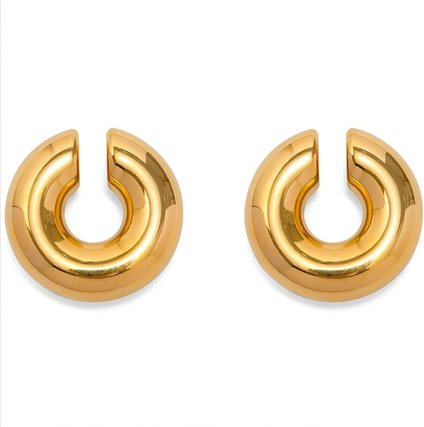 Chunky Gold Ear Cuff Earrings for Women Non Piercing 14K Gold Plated Chunky Large Round Huggie Ear Clip Earring Trend Clip On Cartilage Wrap Cuff Earrings