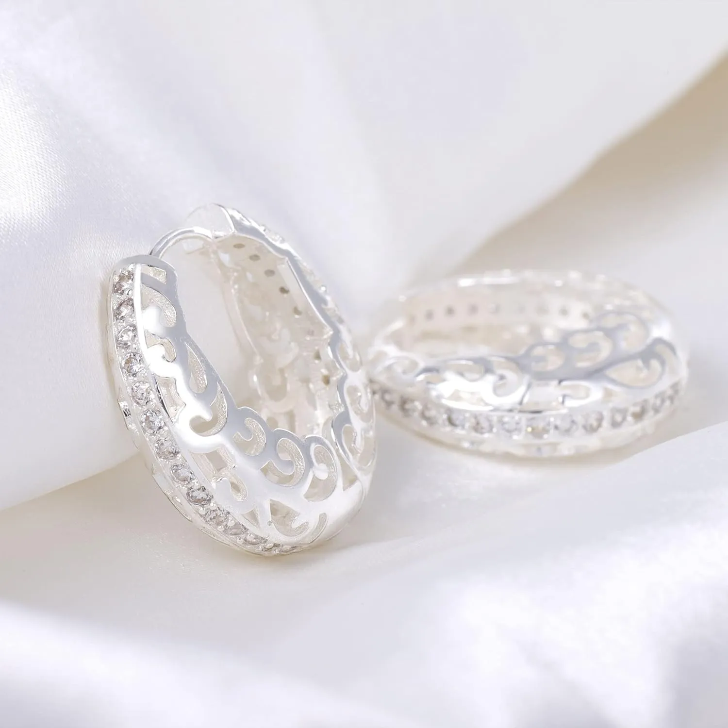 Chunky Gold Hoop Earrings for Women, 14K Gold Openwork Cubic Zirconia Large Hoop Earrings 925 Sterling Silver Post Hypoallergenic Hoops