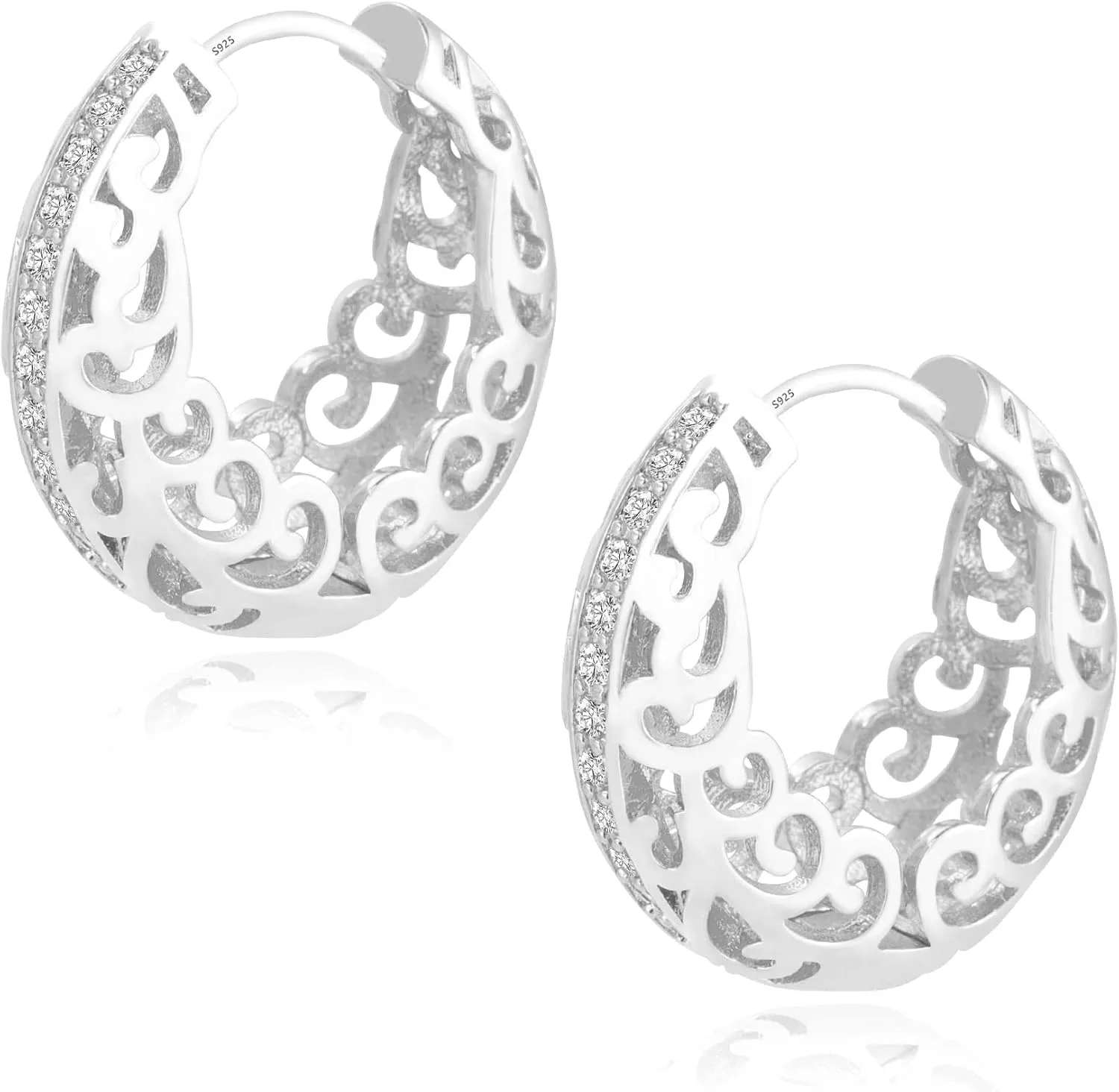 Chunky Gold Hoop Earrings for Women, 14K Gold Openwork Cubic Zirconia Large Hoop Earrings 925 Sterling Silver Post Hypoallergenic Hoops