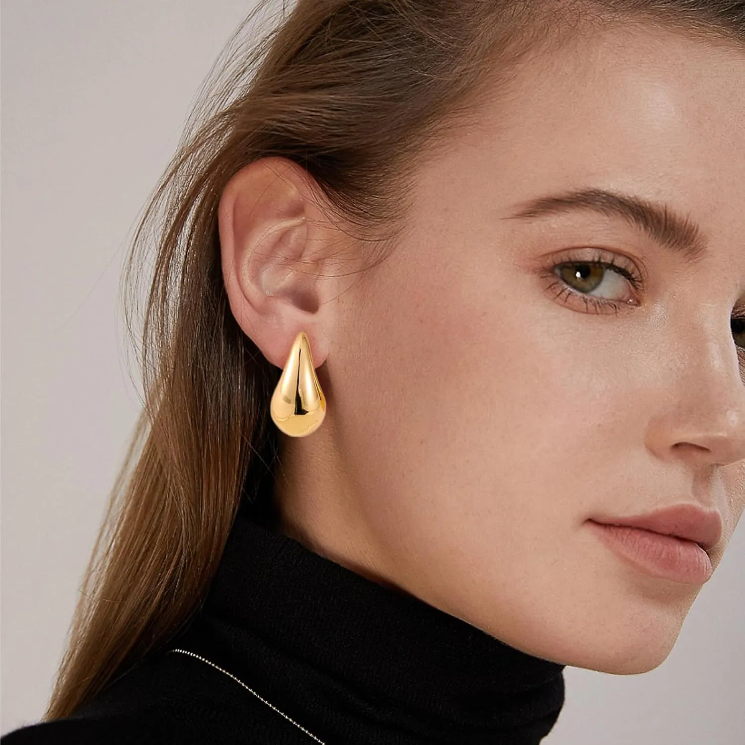 Chunky Gold Hoop Earrings for Women, Long Waterdrop Earrings with 18K Gold-Plated, Hypoallergenic Teardrop Earrings for Women, Gold and Silver