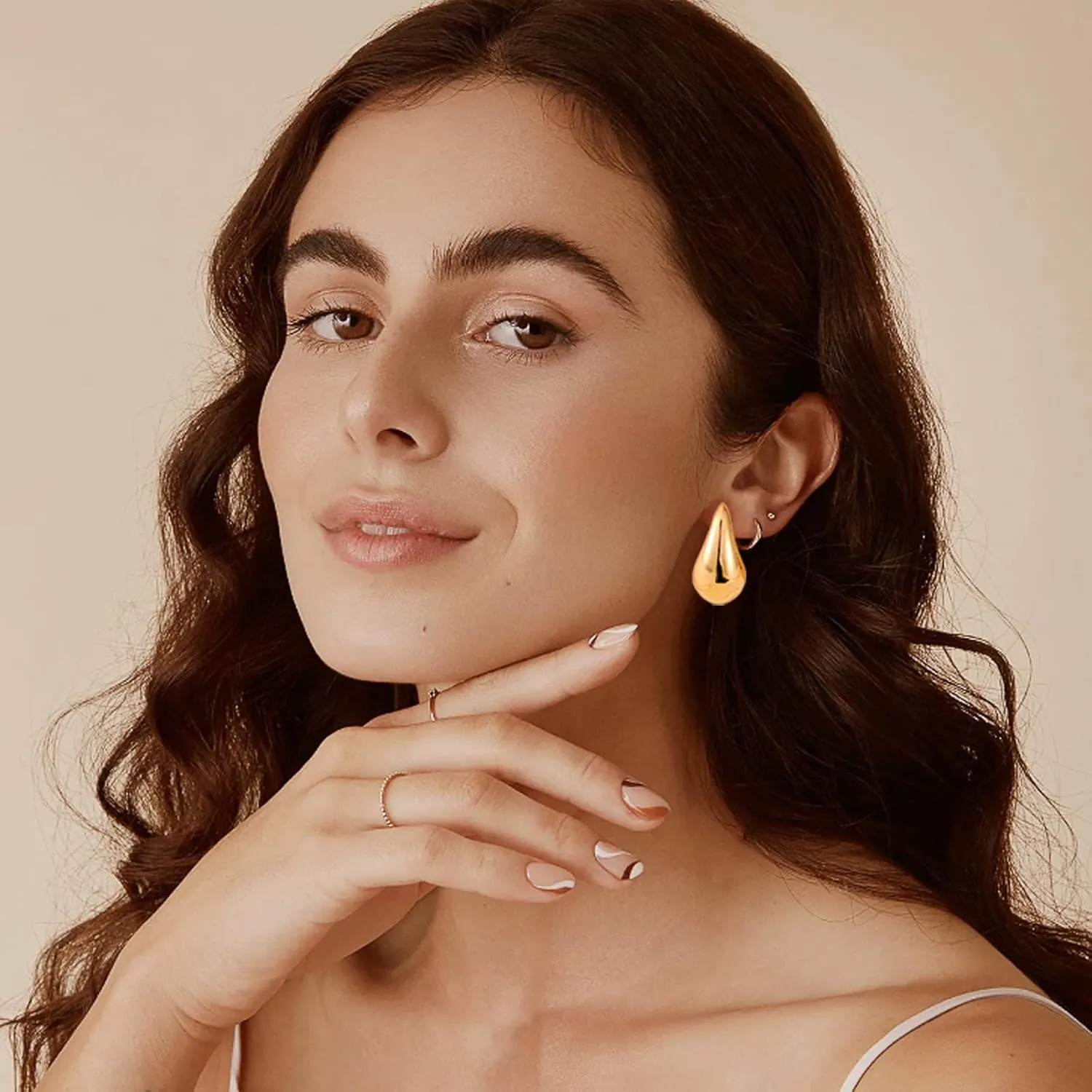 Chunky Gold Hoop Earrings for Women, Long Waterdrop Earrings with 18K Gold-Plated, Hypoallergenic Teardrop Earrings for Women, Gold and Silver