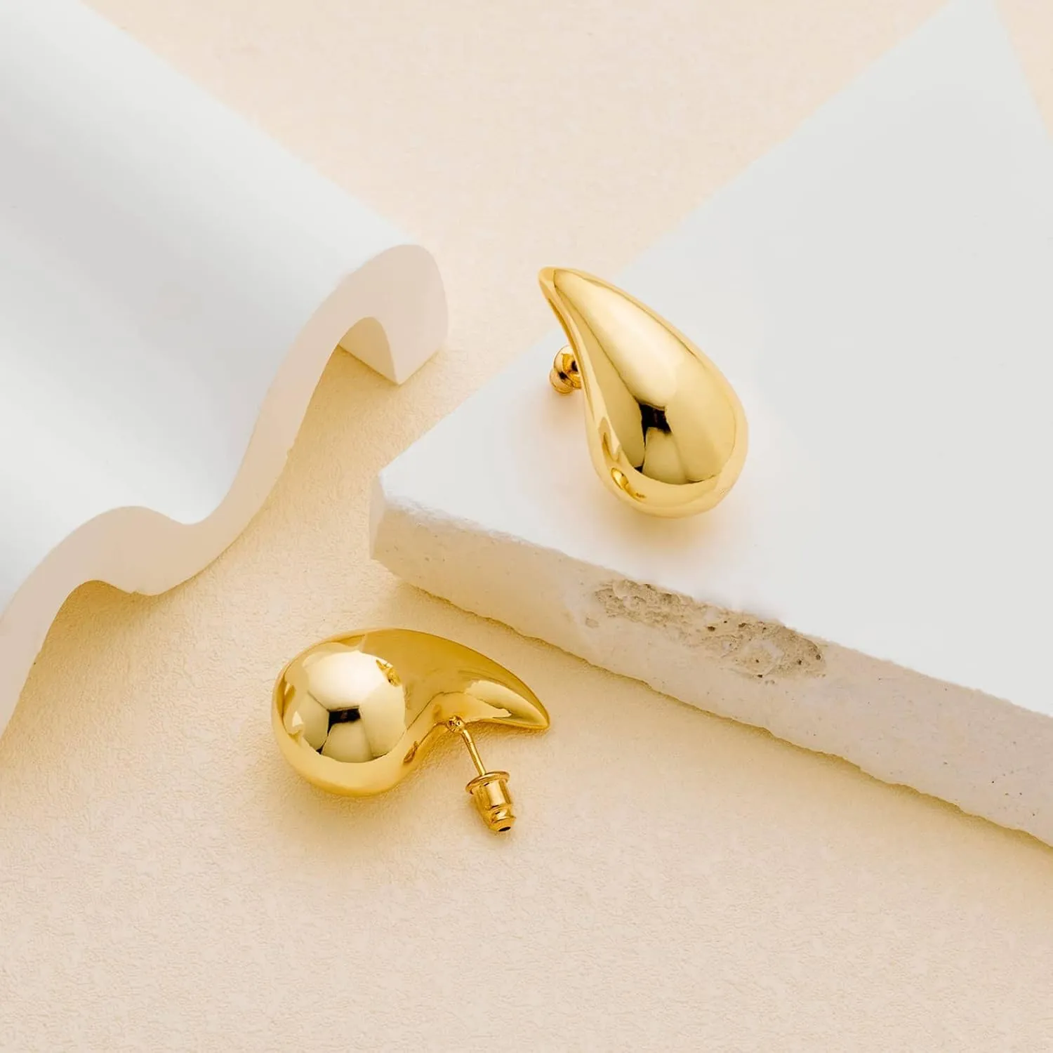 Chunky Gold Hoop Earrings for Women, Long Waterdrop Earrings with 18K Gold-Plated, Hypoallergenic Teardrop Earrings for Women, Gold and Silver