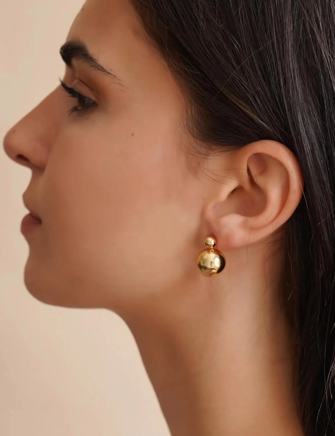 Chunky Gold Stud Earrings for Women 14K Gold Plated 925 Sterling Silver Brushed Half Ball Stud Earrings