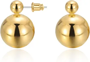 Chunky Gold Stud Earrings for Women 14K Gold Plated 925 Sterling Silver Brushed Half Ball Stud Earrings