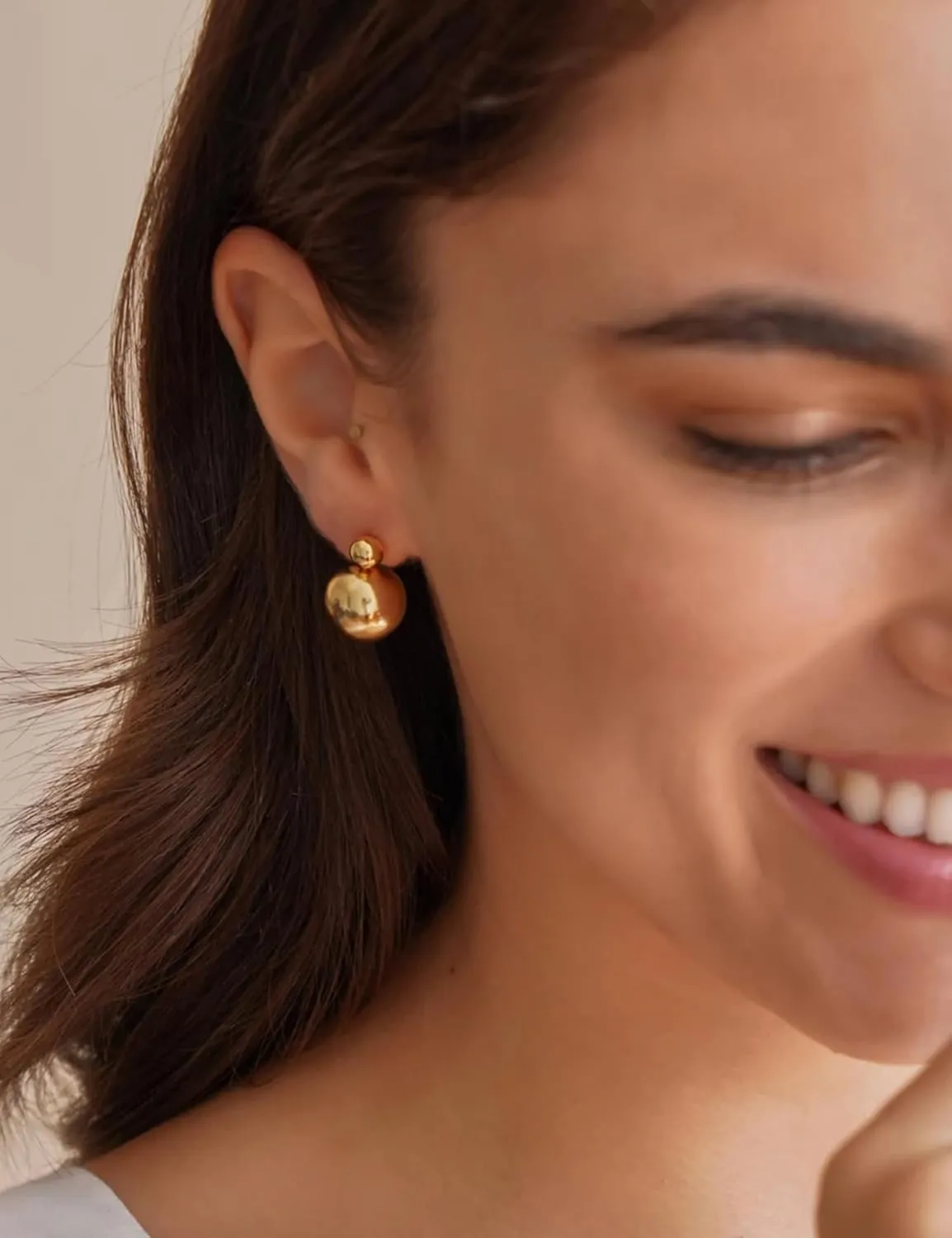 Chunky Gold Stud Earrings for Women 14K Gold Plated 925 Sterling Silver Brushed Half Ball Stud Earrings