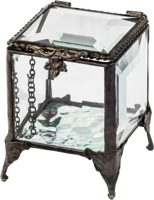 Clear Beveled Glass Jewelry Box Decorative Keepsake with Hinged Lid - J Devlin Box 153