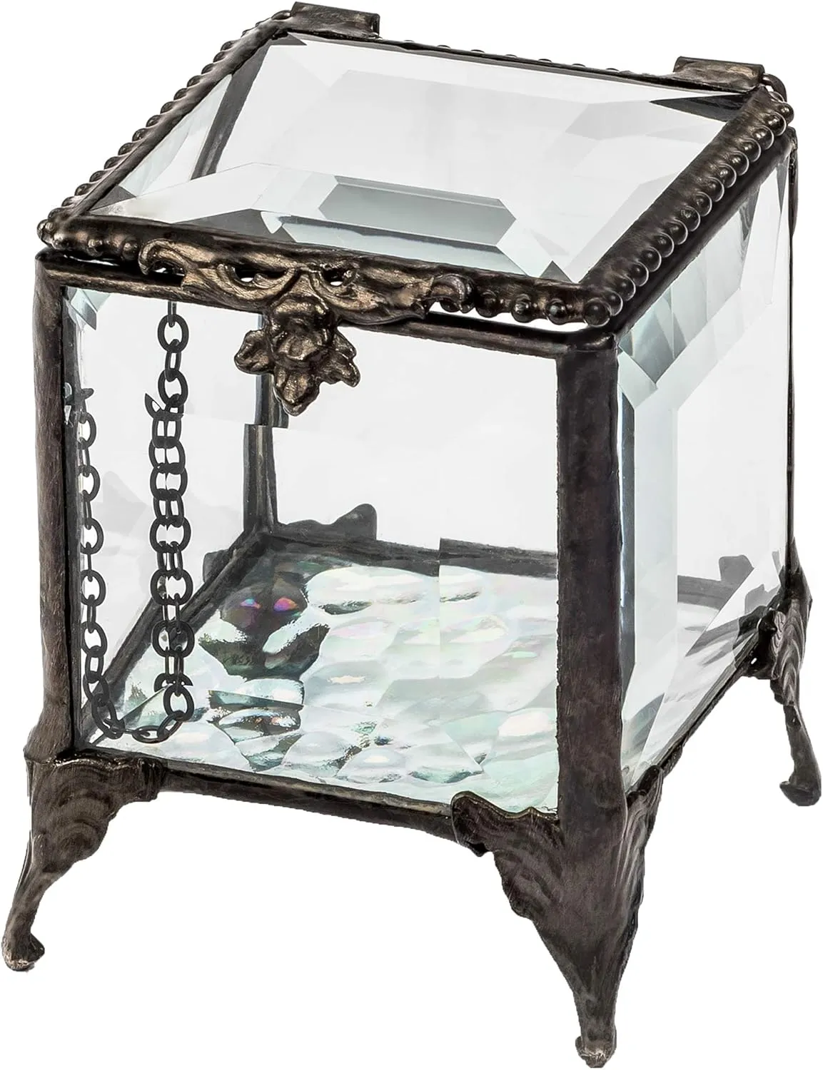 Clear Beveled Glass Jewelry Box Decorative Keepsake with Hinged Lid - J Devlin Box 153