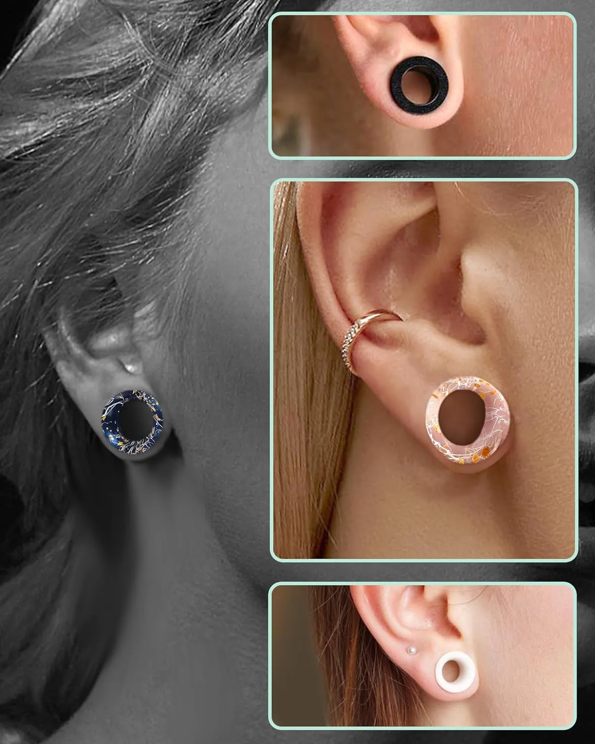 COCHARM 8PCS Soft Flexible Silicone Ear Gauges Silicone Ear Tunnels Double Flared Silicone Earrings 0g 00g 1/2 Gauges Colored Plug Tunnel Silicone, COPPK011A