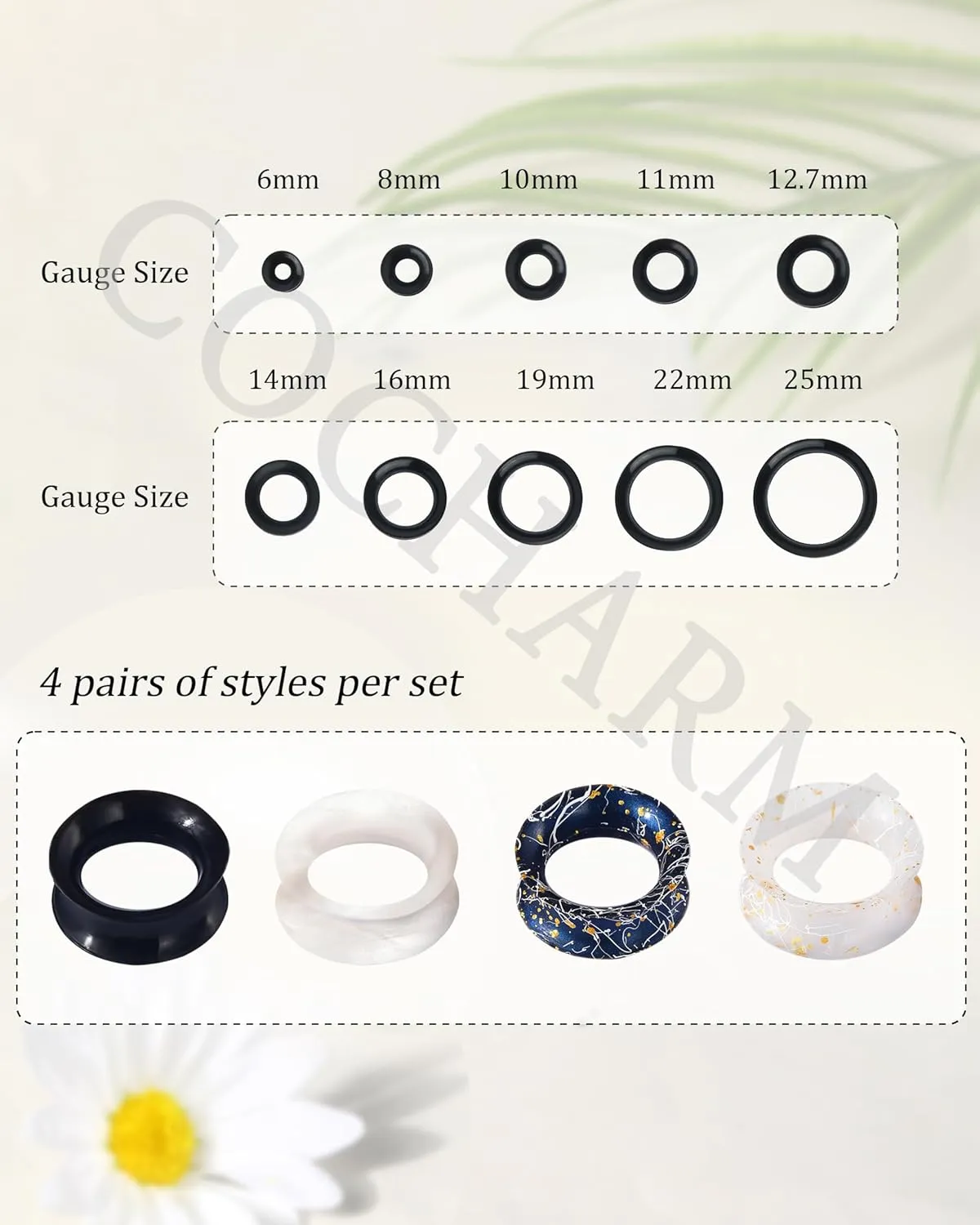 COCHARM 8PCS Soft Flexible Silicone Ear Gauges Silicone Ear Tunnels Double Flared Silicone Earrings 0g 00g 1/2 Gauges Colored Plug Tunnel Silicone, COPPK011A