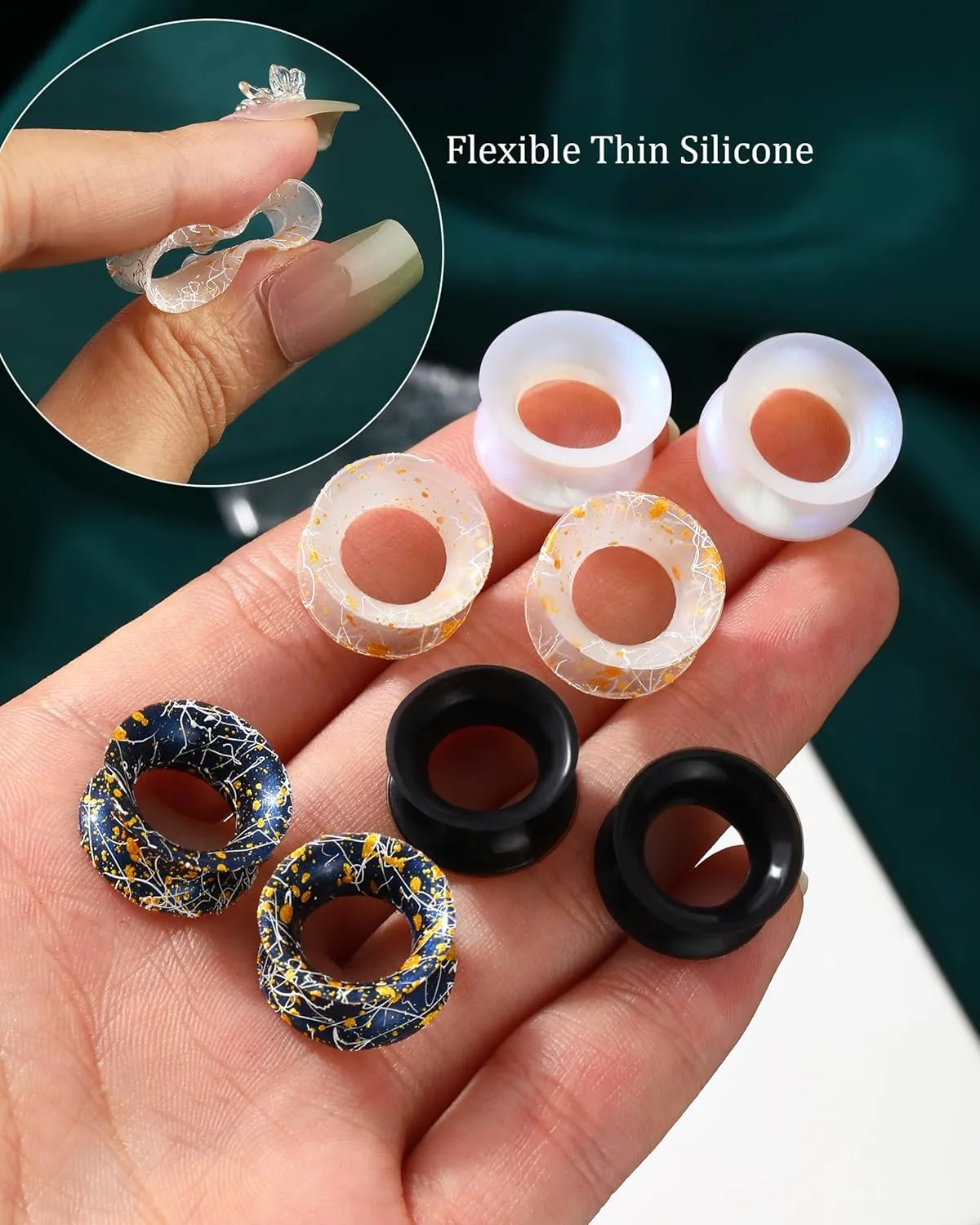 COCHARM 8PCS Soft Flexible Silicone Ear Gauges Silicone Ear Tunnels Double Flared Silicone Earrings 0g 00g 1/2 Gauges Colored Plug Tunnel Silicone, COPPK011A