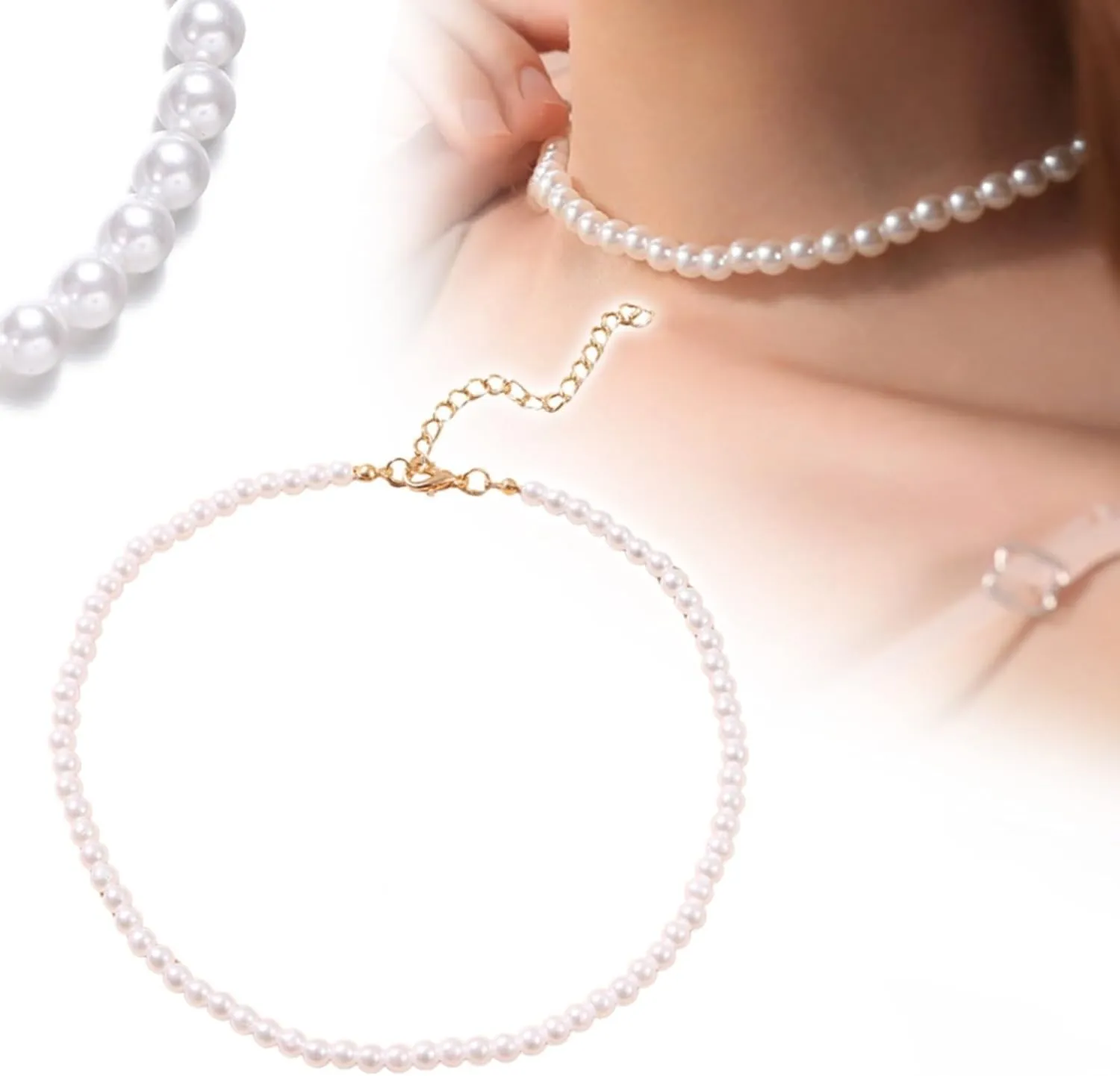 Collars for Women Retro Imitation Pearl Necklace With Ring Necklace Elegant Handmade Ring Unisex Jewelry For Men And Women Crosses Necklaces