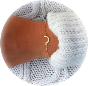 Collner Dainty Gold Bracelet for Women 14K Gold Plated Lightweight Chain Bracelet Herringbone Pearl Circle Bracelet Charm Minimalist Handmade Jewelry Gift