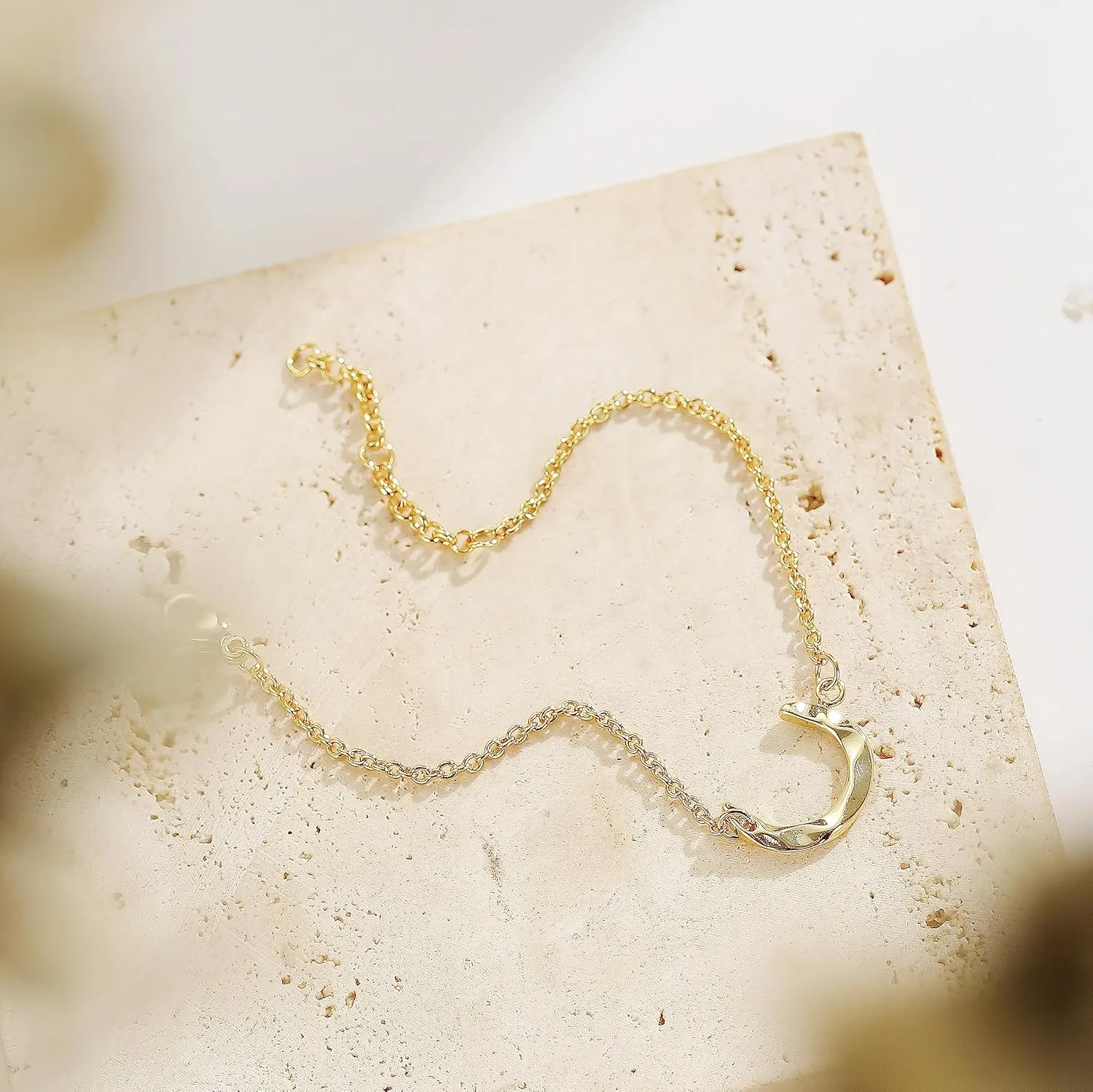 Collner Dainty Gold Bracelet for Women 14K Gold Plated Lightweight Chain Bracelet Herringbone Pearl Circle Bracelet Charm Minimalist Handmade Jewelry Gift