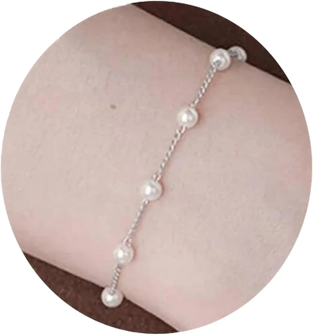Collner Dainty Gold Bracelet for Women 14K Gold Plated Lightweight Chain Bracelet Herringbone Pearl Circle Bracelet Charm Minimalist Handmade Jewelry Gift