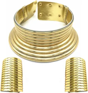 COLORFUL BLING African Statement Choker Snap Necklaces Bangle Jewelry Set Egypt Long Neck Collar Chunky Wide Leather Bracelet Stud Earring for Women