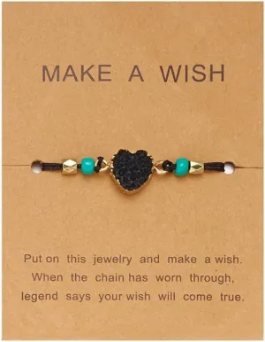 COLORFUL BLING Handmade Love Heart Druzy Wrap Friendship Braided Bracelet Adjustable Wrist Cord Beaded Bracelet for Women Wish Card Wristband Jewelry