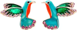 Colorful Hummingbird Enamel Stud Earrings - Flying Hummingbird C Shaped Stud Earrings for Women Oil Painting Style Jewelry