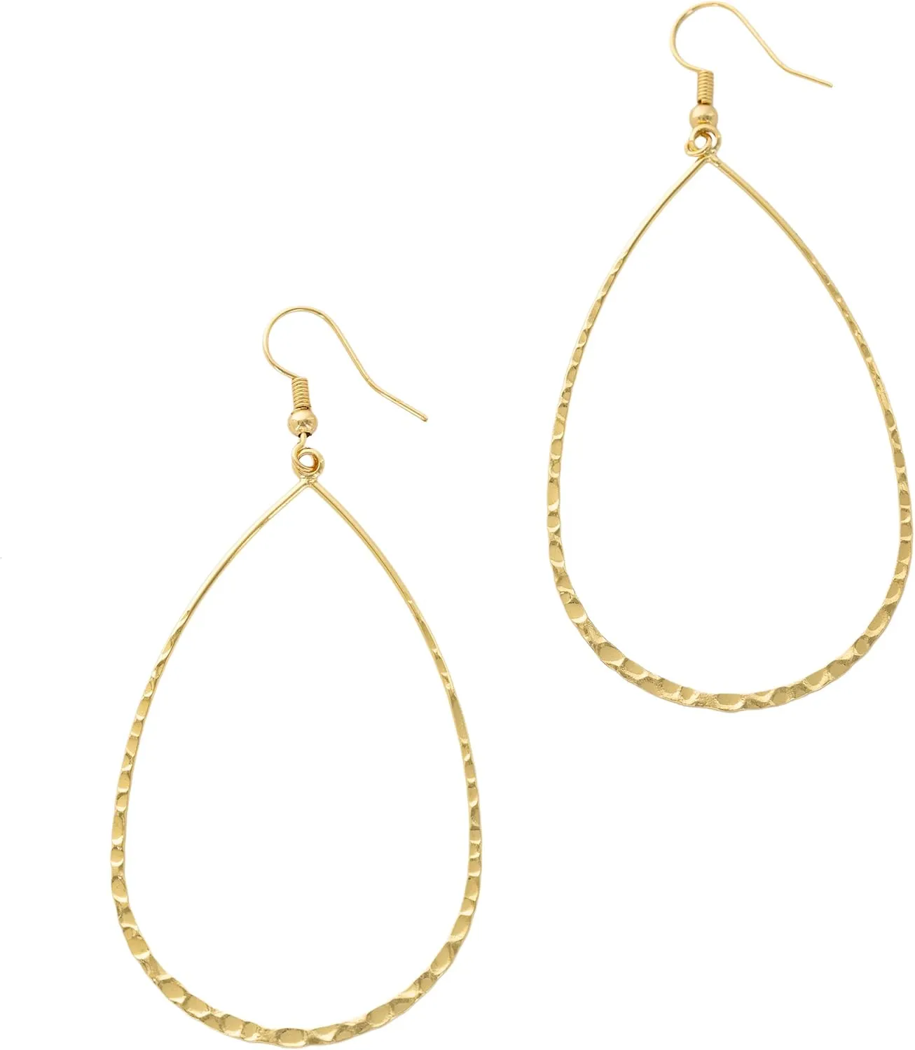 Columbus 14K Gold or Rhodium Plated Lightweight Statement Teardrop Hoop Earrings with Hammered Texture
