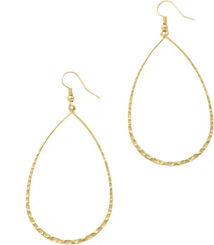 Columbus 14K Gold or Rhodium Plated Lightweight Statement Teardrop Hoop Earrings with Hammered Texture