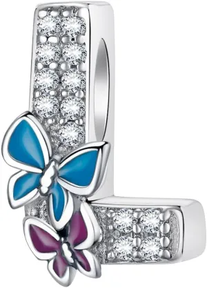 Complete A~Z Alphabet Charm Letter Beads, Solid 925 Sterling Silver with Cubic Stones Flower Butterfly fits European Bracelets Necklace Women Jewelry Gift Options