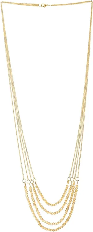 COOLSTEELANDBEYOND Multi-Layer Gold Chain Necklace with Champagne Crystal Statement Necklace Layering Long Chains