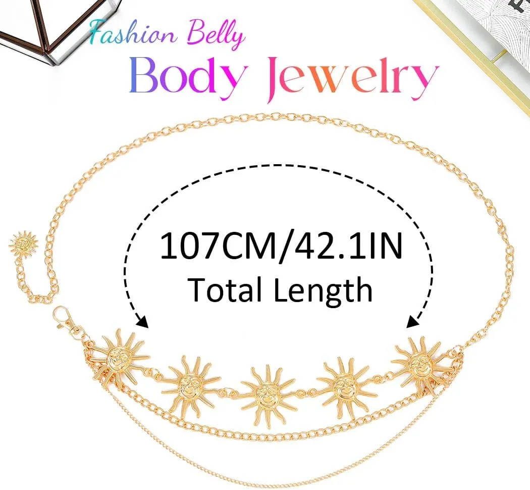 COSYDAYS Gold Chain Belt Layered Sun Moon Waist Chains Fashion Belly Body Jewelry for Women