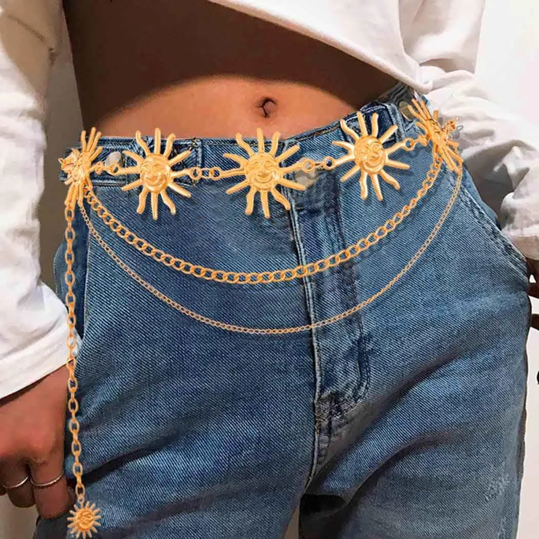 COSYDAYS Gold Chain Belt Layered Sun Moon Waist Chains Fashion Belly Body Jewelry for Women